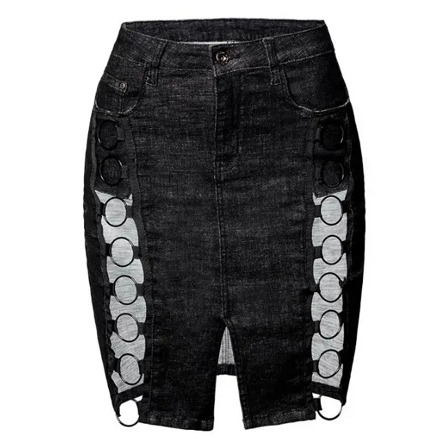 2019 S/3XL Новинка женские эластичные юбки с высокой талией и разрезом джинсовые
