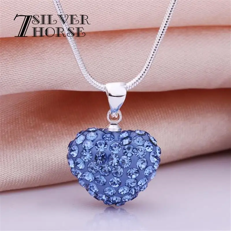 7 серебристый лошадь N031 мода красочные jewelries ожерелье В форме сердца кристалл для