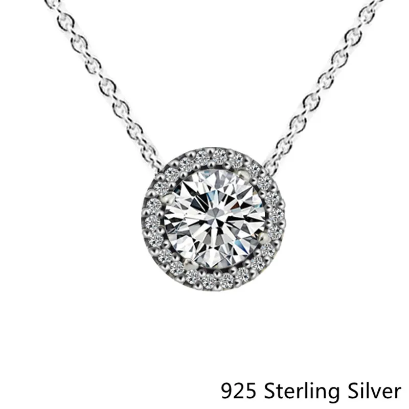 

Authentic 925 Sterling Silver Classic Elegance Necklace Charm Clear CZ Fits DIY Pendant Original Necklace For Women Gift