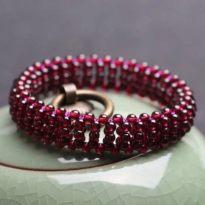 Натуральный гранатовый браслет Руководство Weave широкий версия Диаметр 3.8