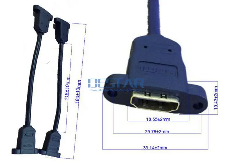 

(100pcs/lot)15CM HDMI 1.4 Female to Female panel mount wall plug with screw hole special extension Connector Cable hdmi