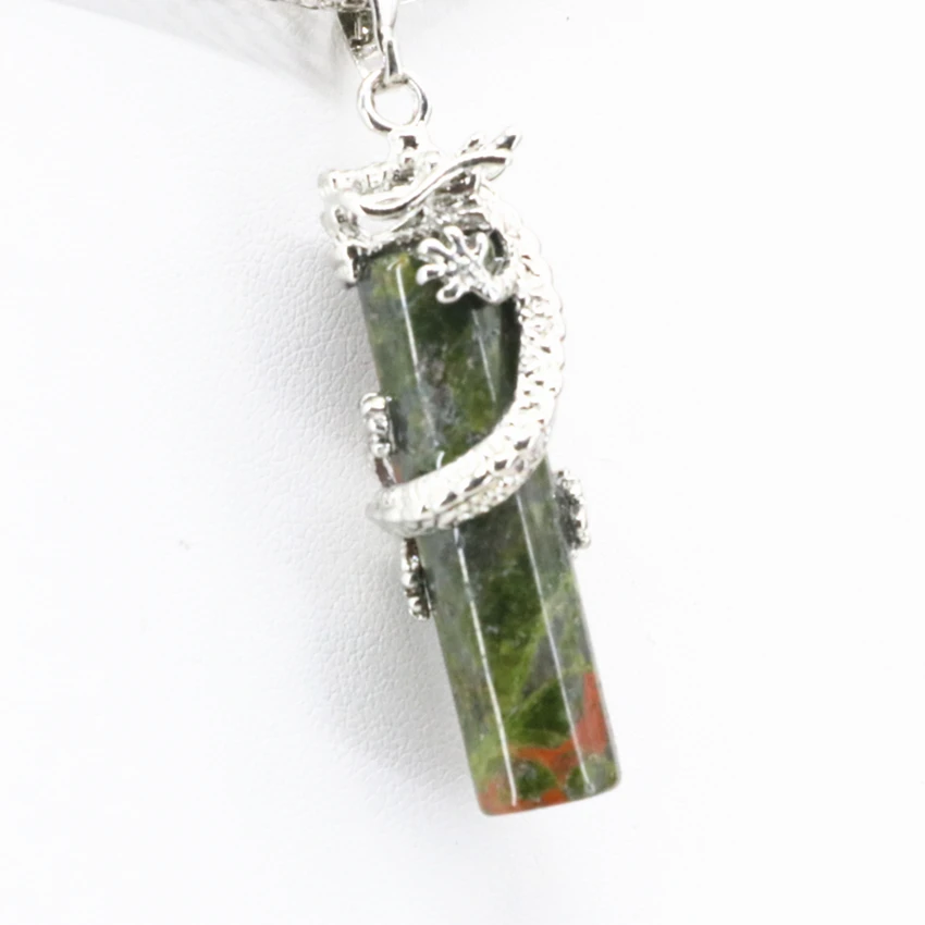 

7 Color Natural Stone Charms Pendant For Women Dragon Winding 15x49mm Sandstone Opal Dalmation Unakite Jewelry Findings B3303