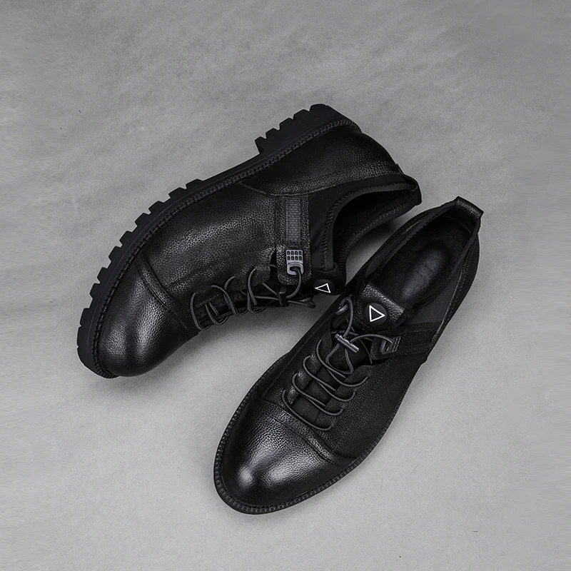 NINYOO Autumn Men's Casual Shoes Genuine Leather Wearproof Black Martens Convenient Shoelace High-end Retro Brand For Man | Обувь
