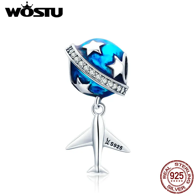 WOSTU Real 925 Sterling Silver Dream of Traveling Airplane Bead fit original Charm Bracelet Necklace Fashion Jewelry Gift FIC887 | Украшения