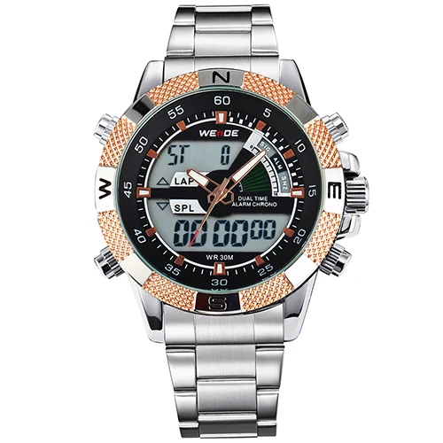 Gold WEIDE часы Открытый Для мужчин спортивный Часы Аналоговый Цифровой Дисплей Водонепроницаемый multi Функция Relogio mascul подарок часы окне - Цвет: Gold