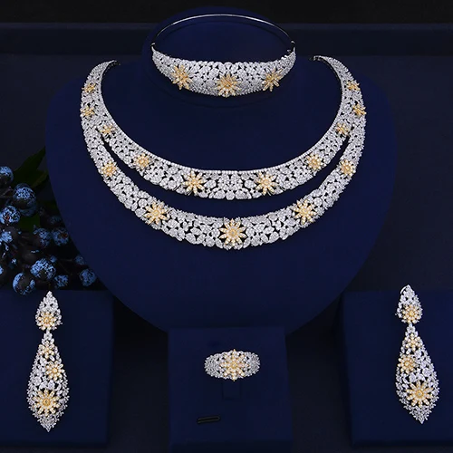 Two color Missvikki 4 предмета в комплекте свадебные туфли Роскошные ювелирные комплекты dubai стерлингового серебра для Для женщин нигерийское ожерелье из африканских бусин ювелирные изделия набор - Окраска металла: Two color