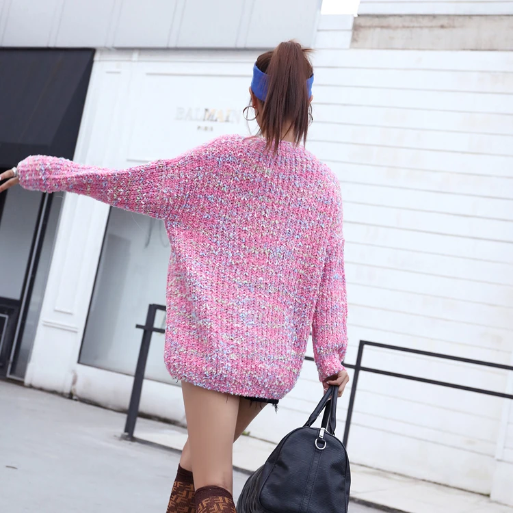Girl Students Sweet Cartoon Duck Sequins Sweater Pretty Pink Long Knitted Wear Tops Large Size Casual Loose Pullovers | Женская одежда