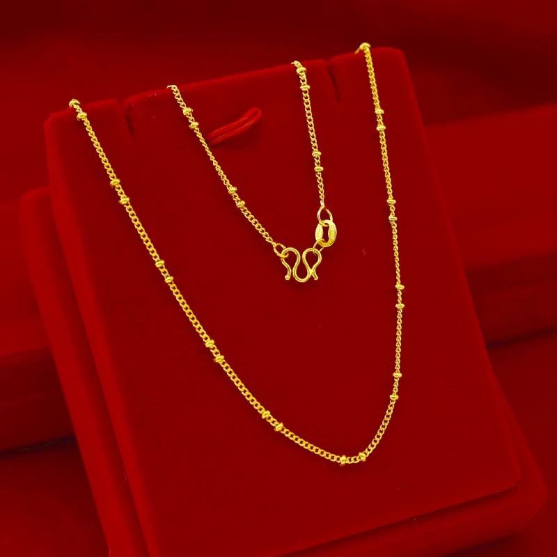 Ожерелье из чистого желтого золота для женщин 1 2 мм ожерелье бисера колье