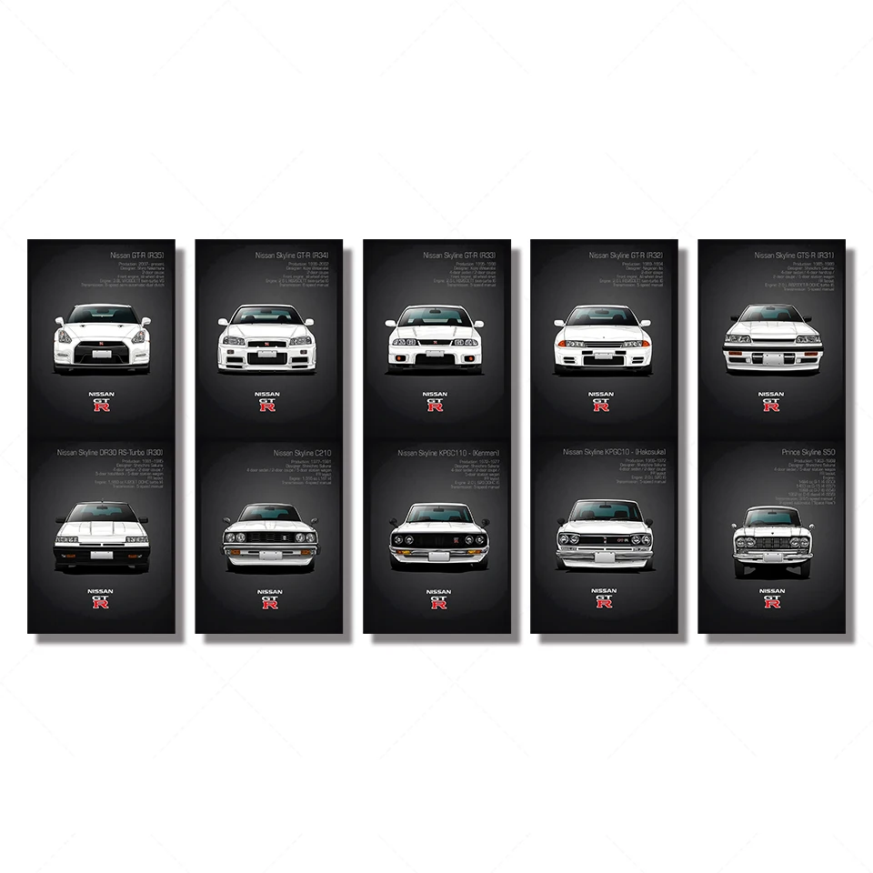 Настенная Картина на холсте HD печать работа 5 шт. классический ретро Nissan Skyline GTR автомобильные картины прикроватные домашние Декоративные плакаты
