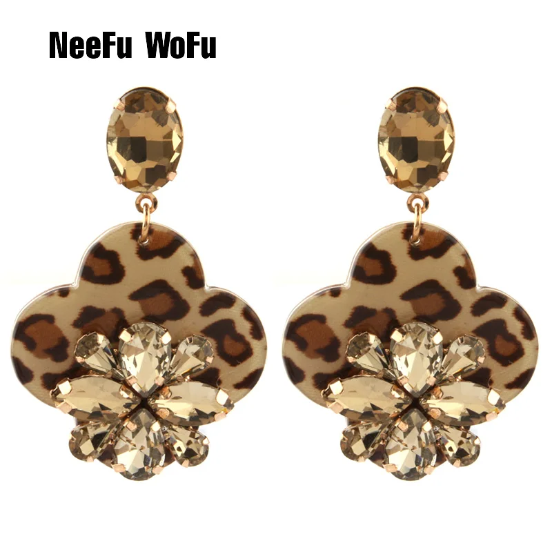 NeeFu WoFu кожаные серьги стеклянные с тигром большие длинные из сплава женские