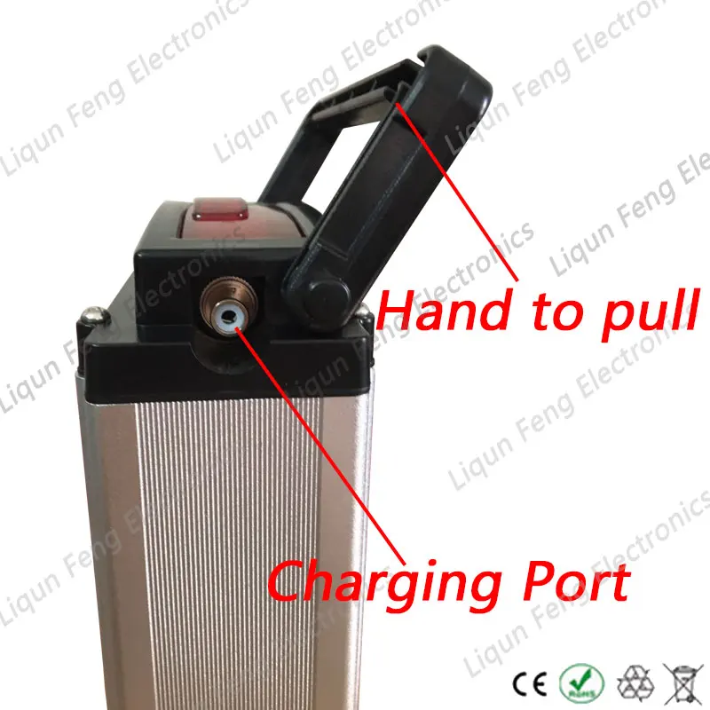 500W 36V 15AH Rear hanger Lithium ion Battery use 2600MAH cells Electric Bicycle li-ion battery 20A BMS + 2A Charger |