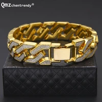 hip hop mens luxury simulated gemstone exquisite men bracelets bangle gold bling iced out miami cuban cz rhinestone bracelet