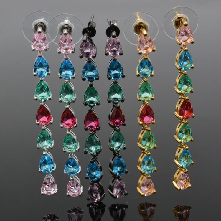 

High Quality 925 Sterling Silver Water Drop Heart Pendant Earrings Colorful Zircon Earrings Women Decoration Gifts