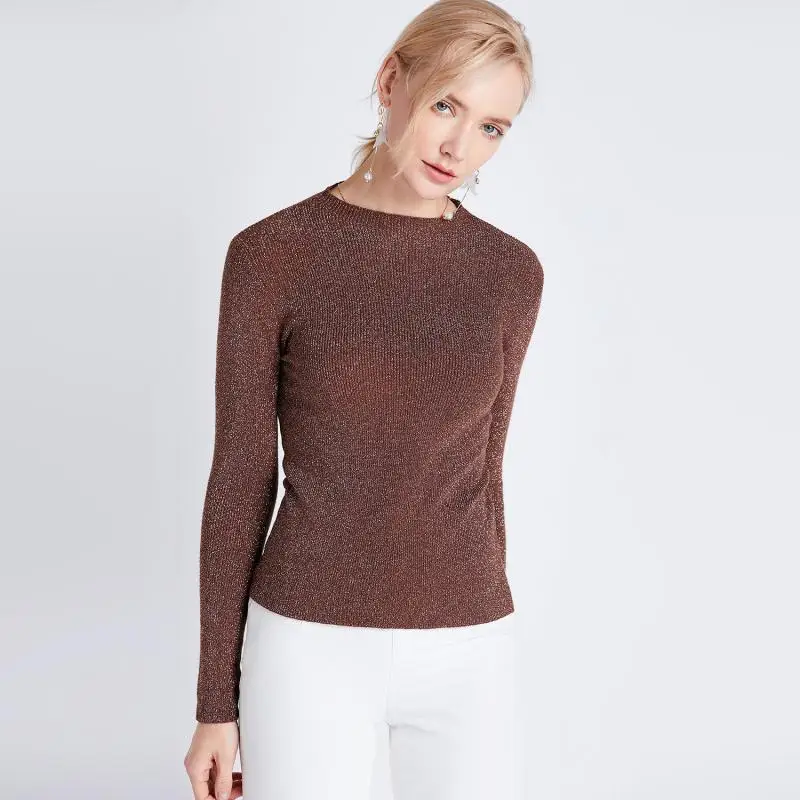 Women Lurex Sweaters 2019 Pullovers Basic Knitted Shirts Long Sleeve Blouses Femme Sweater Mujer White Black | Женская одежда