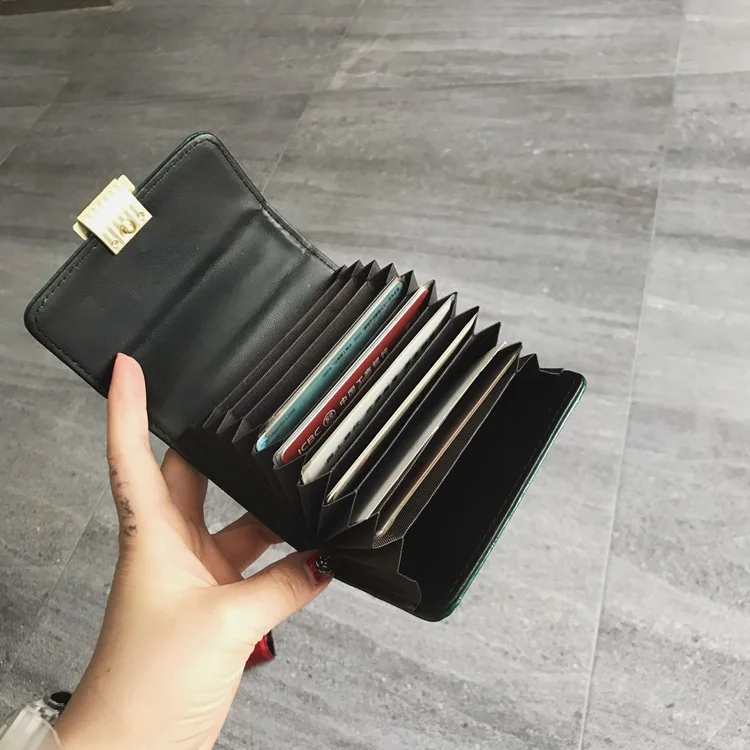 RFID Блокировка женский камень кожаный кошелек держатель кредитной карты Двойные