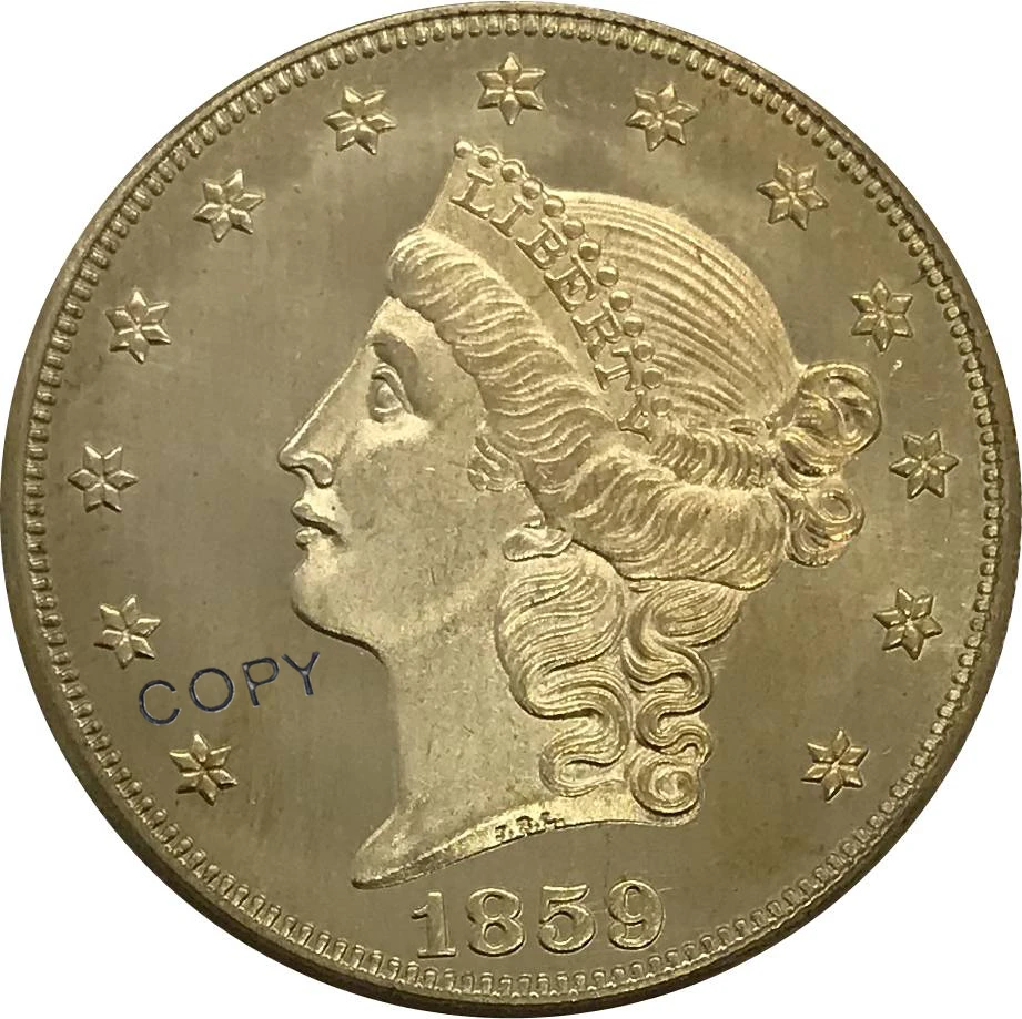 

1859 Соединенные Штаты 20 20 долларов Liberty Head двойная Золотая монета с орлом латунная Коллекционная монета