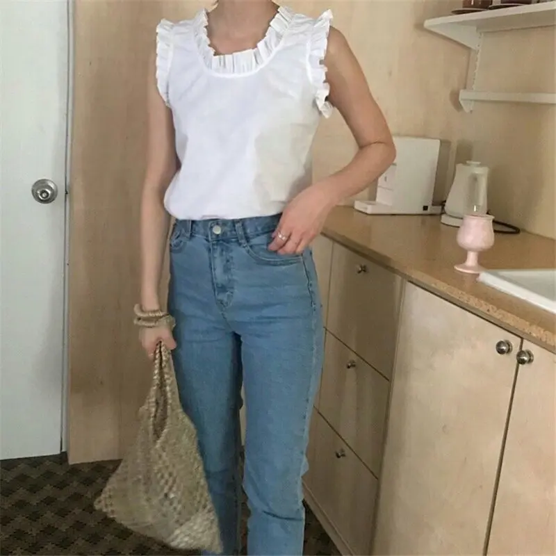 Майка Alien Kitty Женская однотонная с оборками модный пикантный жилет в Корейском