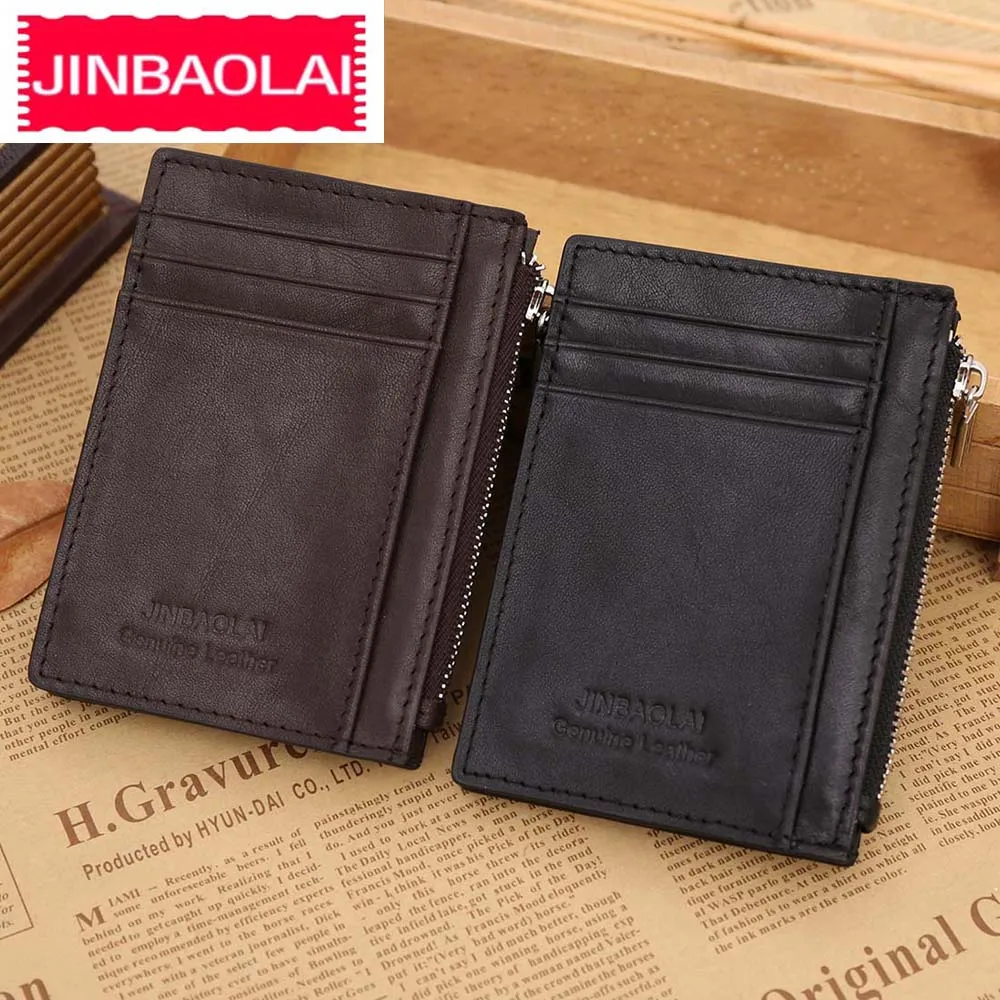 Кошелек JINBAOLAI мужской из натуральной коровьей кожи на молнии с отделением для