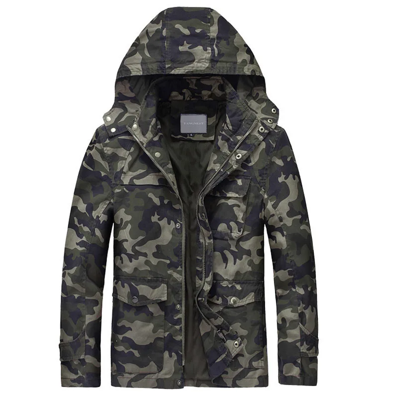 TANGNEST Hooded Jacket Army Green New Design Hot Selling Camoiflage Men Jackets Veste Homme Trendy 2 Colors MWJ1783 | Мужская одежда