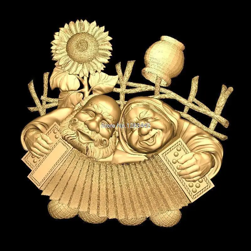 Ded_da_Baba_i_garmon 3D модель STL рельеф для ЧПУ формат мебели украшения мебели|stl relief|3d model