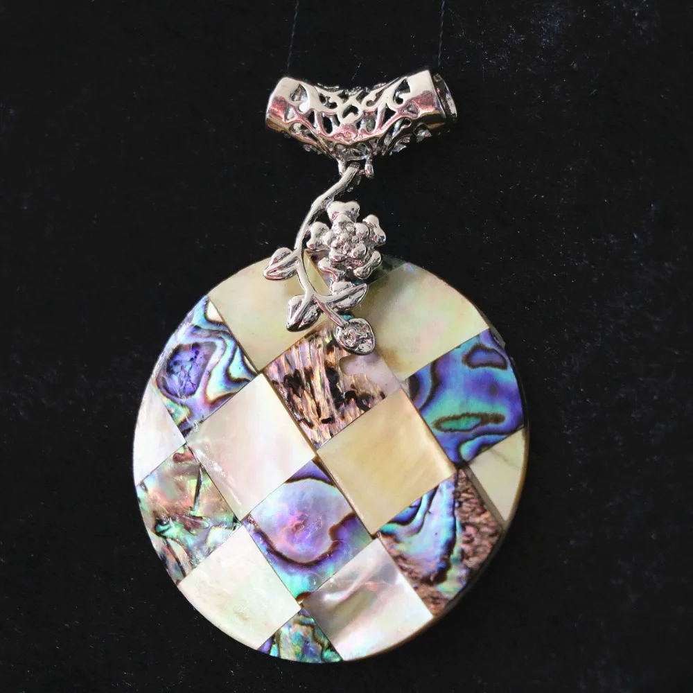Fashion natural abalone white mother shell pendant splicing flat big round 50mm women jewelry making B1149 | Украшения и