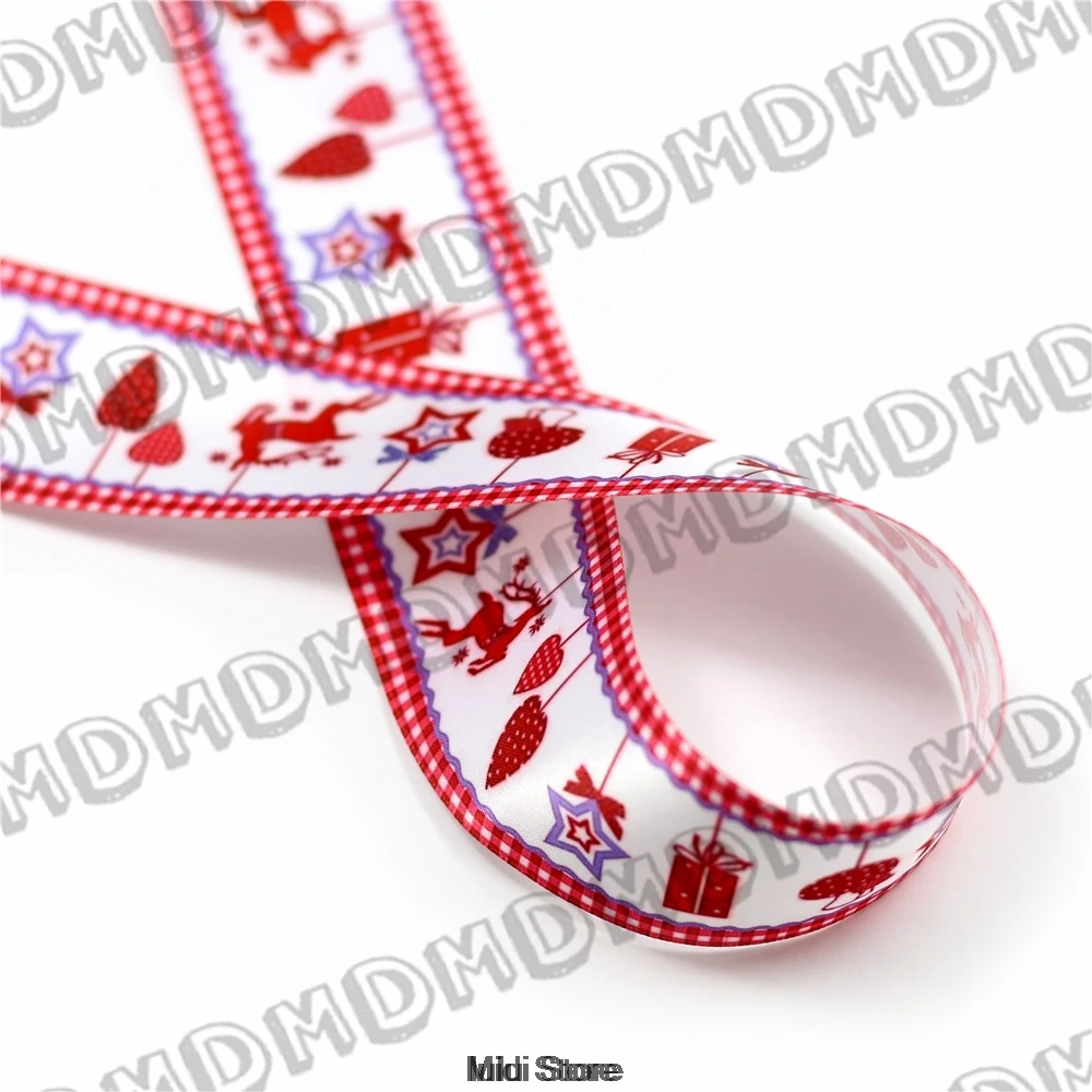 

100 Yards 9mm-75mm Size Christmas Red Tree Printed Satin Ribbon DIY Handmade Gift Wrapping, Packing Webbing HT01-PG022-01360