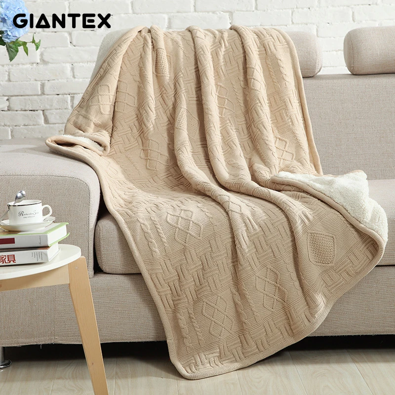 Трикотажное покрывало GIANTEX в полоску зимнее Скандинавское для кровати на кровать