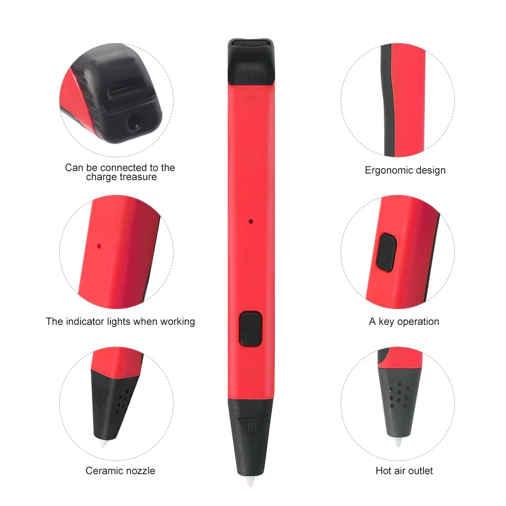 Penobon 3D Pen DIY Drawing Printer Handle with EU/AU/US/UK Plug PLA Filament Low Temperature Birthday Girft For Kid | Компьютеры и