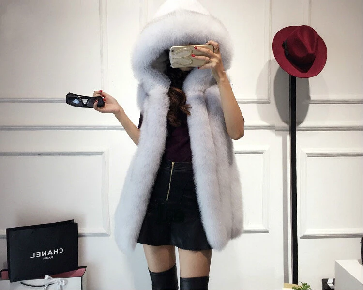 Новые модные из искусственного меха черно-бурой лисы норки меховой жилет с