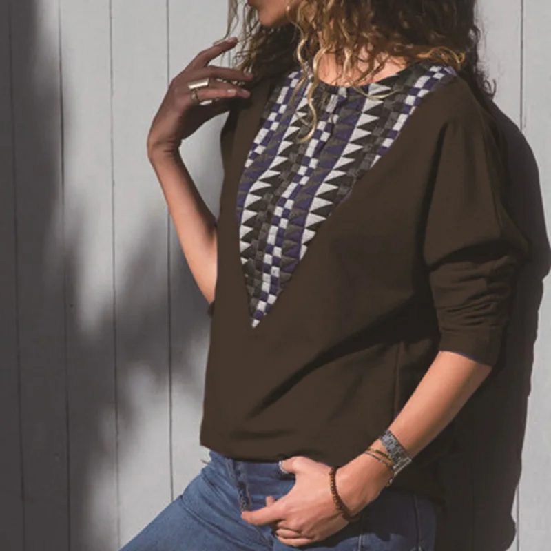 Рубашки с длинными рукавами в стиле пэчворк геометрическим узором и стразами Топ