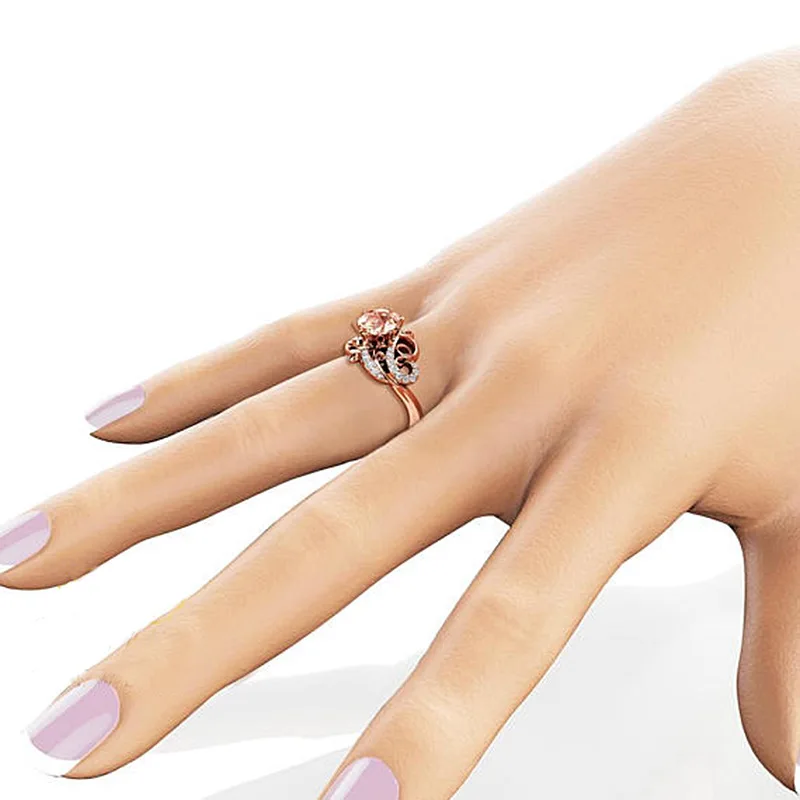 MOONROCY Cubic Zirconia Rose Gold Color Vintage Crystal CZ Champagne Wedding Rings Jewelry Flower for Women Girls Gift Drop | Украшения и
