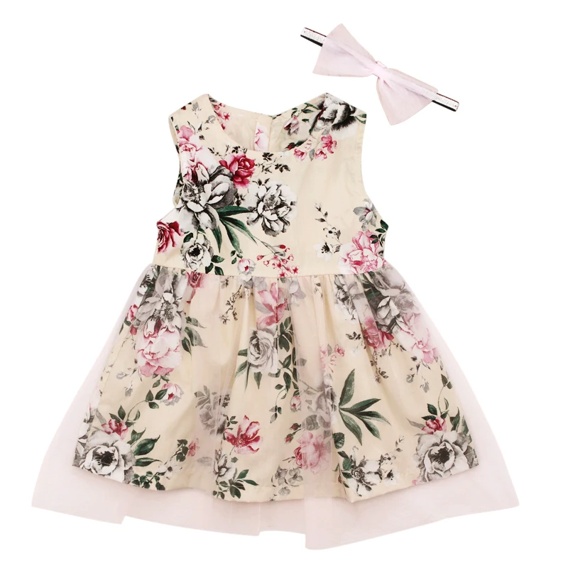 Детское платье Rorychen для маленьких девочек Красивое Летнее с цветами без рукавов