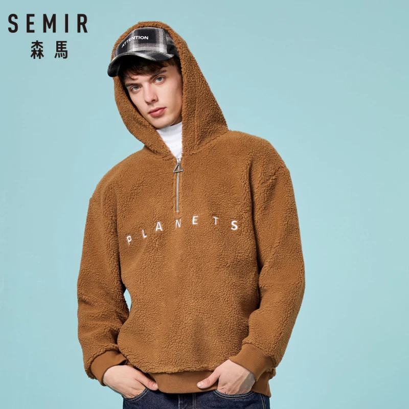 SEMIR Мужская толстовка из флиса с принтом капюшоном на молнии 100% хлопковой