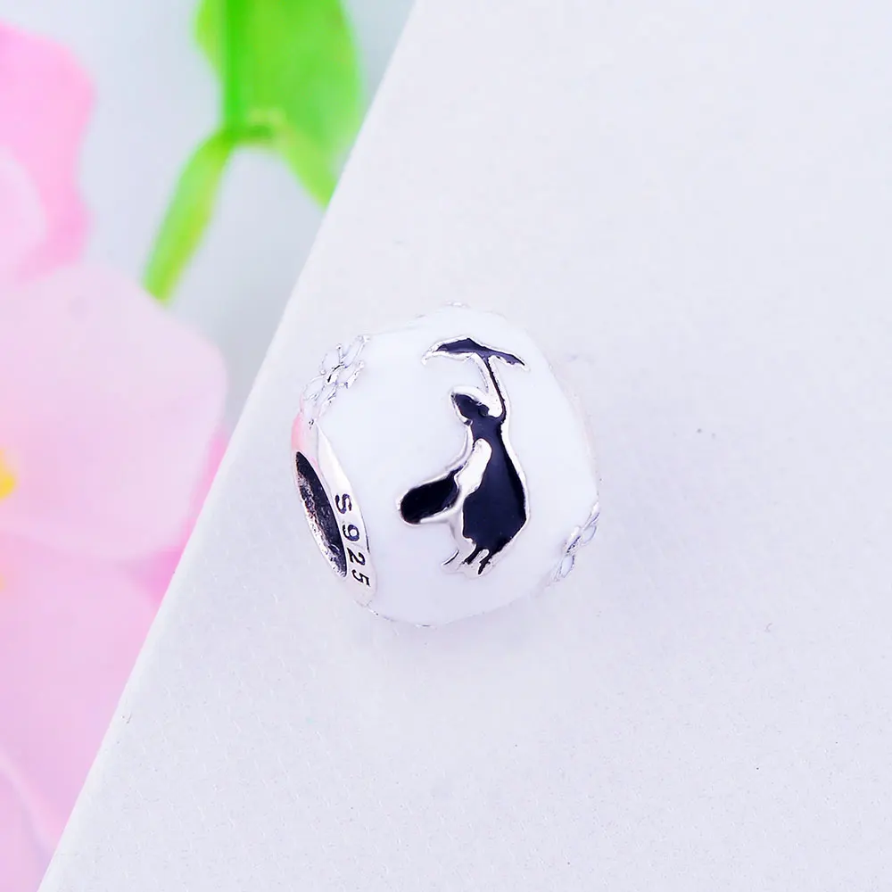 Браслет Pandora Charms серебряные бусины 925 пробы Mary Poppins силуэт Белый Черный Подвеска из эмали зимний подарок