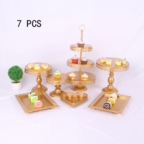 new gold 7pcs 7/комплект из белого золота со стразами и жемчугом; металлическая, для подставки для пирожных кекс десерт части стойки держателя вечерние свадебные украшения стола для банкета - Цвет: new gold 7pcs