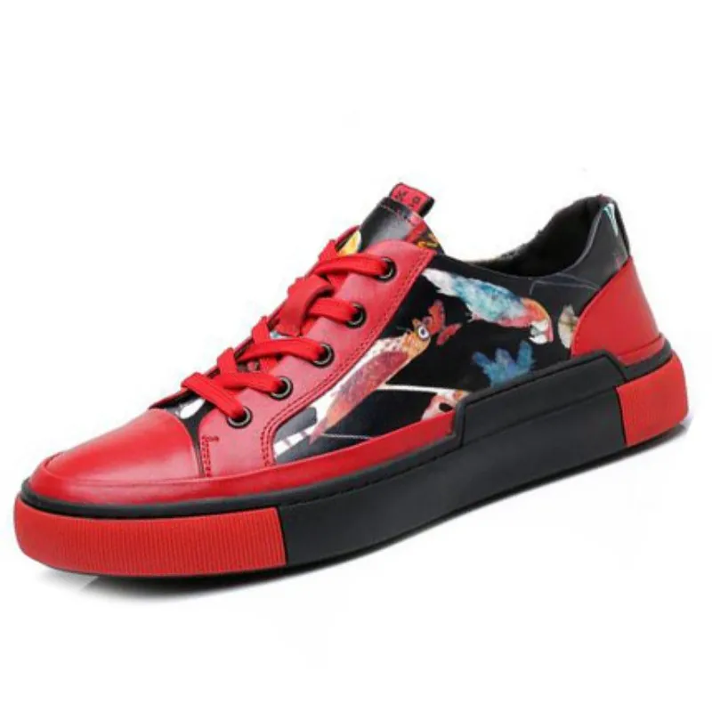 3 Новинка; модные роскошные кроссовки из натуральной кожи с принтом; мужская повседневная обувь на шнуровке с круглым носком; Мужские дышащие кроссовки; chaussure homme - Цвет: 3