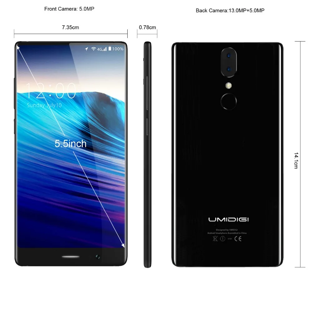 Umidigi Кристалл android7.0 смартфон mtk6737 4 ядра 2 ГБ Оперативная память 16 Встроенная 5.5