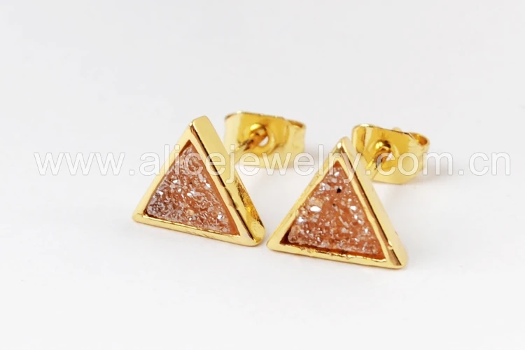 Transparent Gold BOROSA 5/10 пар, треугольные серьги-гвоздики золотого цвета, радужные титановые серьги-гвоздики Druzy, модные серьги Drusy, ювелирные изделия для женщин ZG0279 - Окраска металла: Transparent Gold
