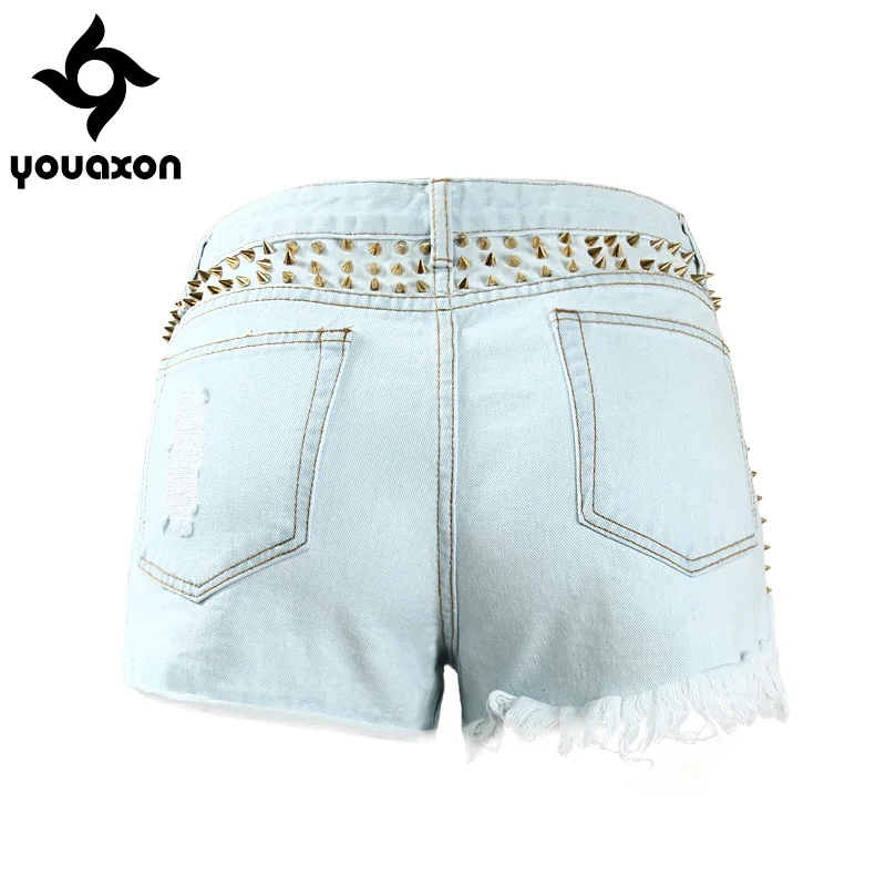 Женские джинсы Youaxon в стиле панк с золотыми заклепками|denim shorts jeans|shorts jeansdenim |