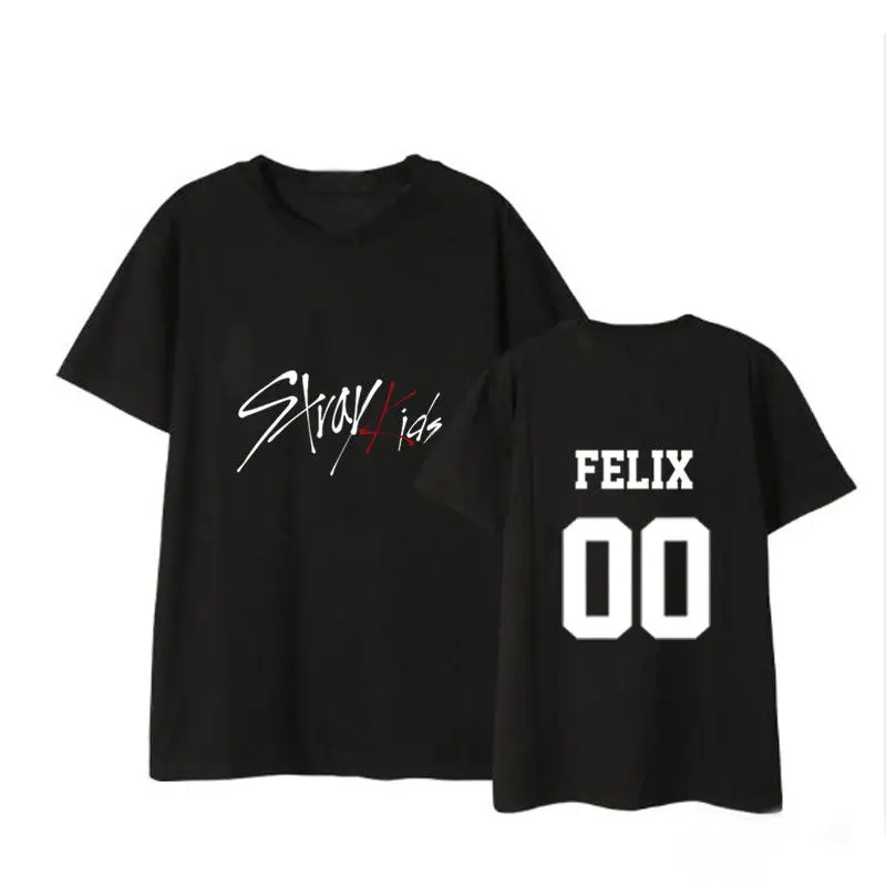 Allkpoper KPOP/футболка straykids, футболка с надписью «HYUNJIN», CHANGBIN, футболки SEUNGMIN, топы - Цвет: FELIX Black