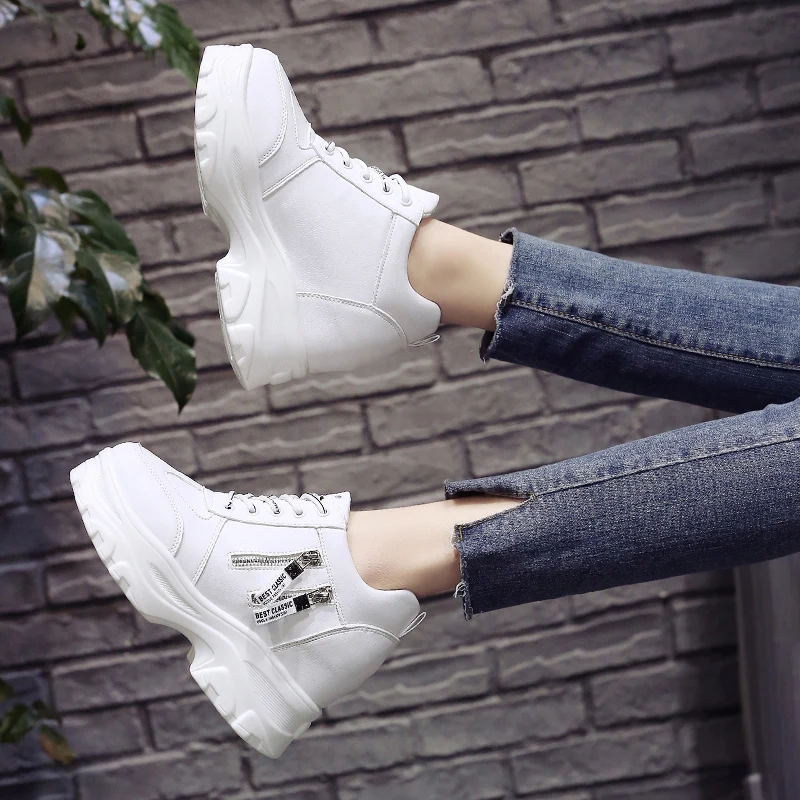 

QWEDF 2019 Women Casual Shoes Spring Fashion White Sneakers Shoes Women Flats Platform Lace-Up Breathable Women Sneakers G6-50