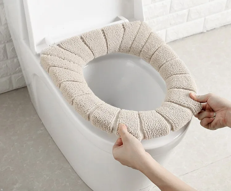 cream-colored Мягкие удобные моющиеся Чехлы для унитаза из искусственного волокна для ванной комнаты, чехлы для унитаза, тканевые рождественские Чехлы для унитаза, 3 цвета - Цвет: cream-colored