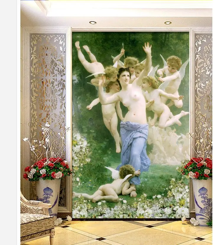 

3D-обои, европейская масляная живопись, фигурки, богиня, ангел, Классический крыльцо, фото, 3d обои на заказ, настенная роспись