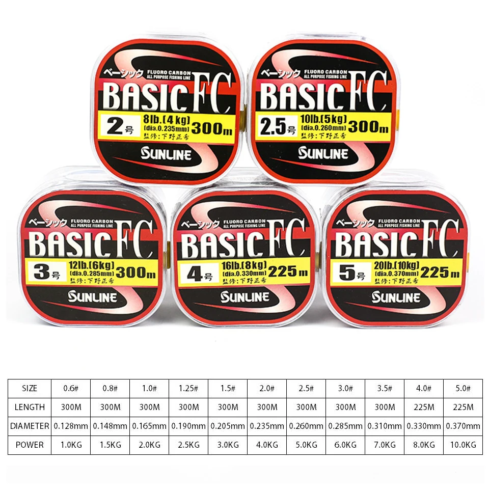 Оригинальная леска SUNLINE BASIC FC 225 M/300 M прозрачная цветная леска из углеродного волокна подходит для многих методов рыбалки