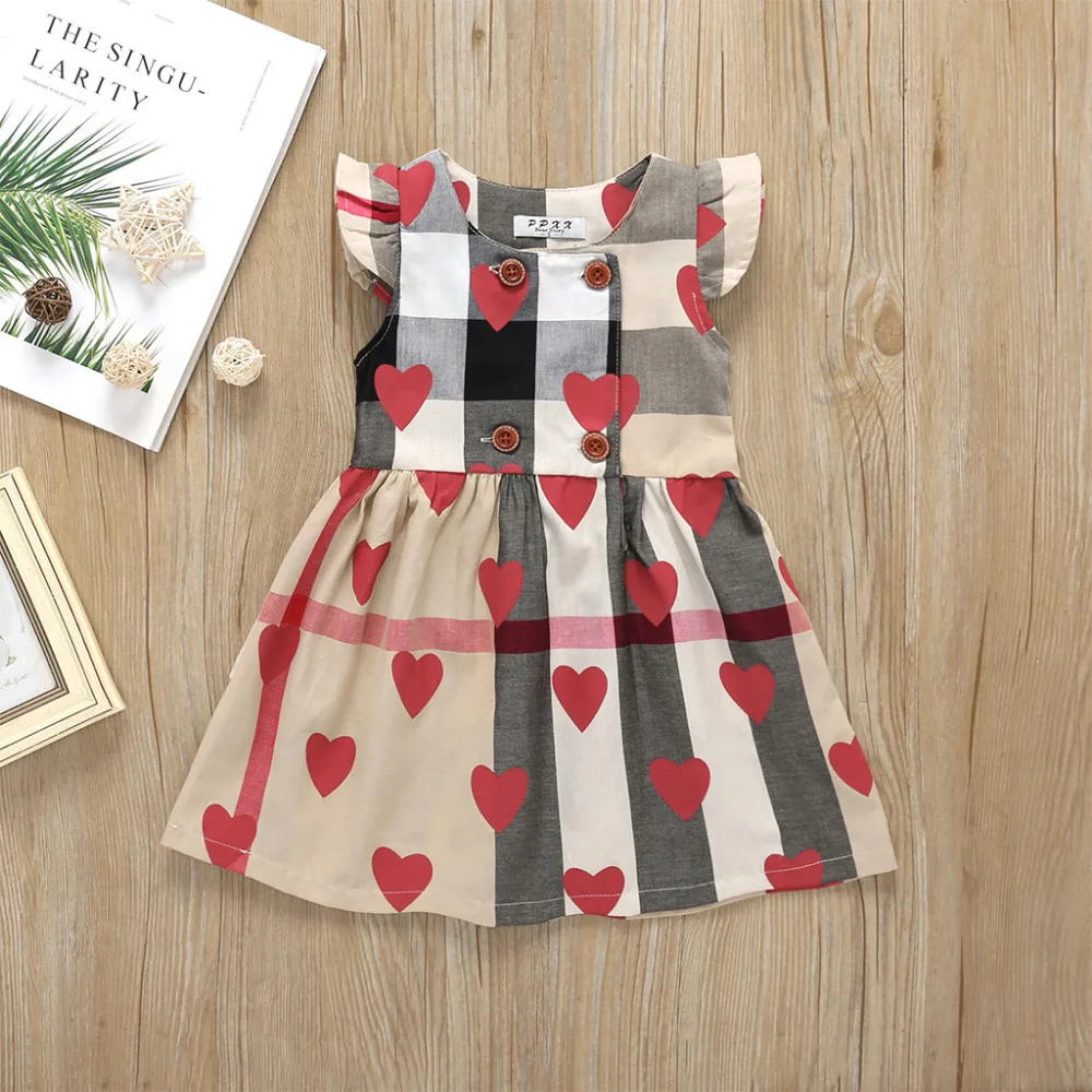 Toddler Baby Girl Stereoscopic Cartoon Plaid Sleeveless Love Dress Clothes summer 2019 Princess Dresses vestido infantil | Детская