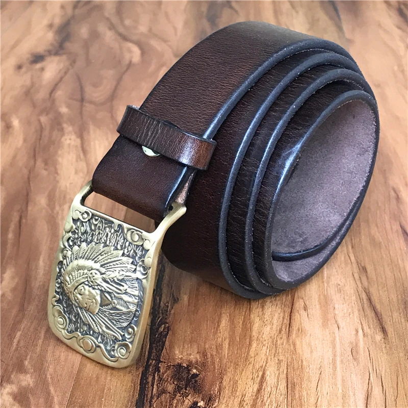 

Brass Indian Chief Belt Buckle Thick Leather Belt Men Jeans Strap Ceinture Homme Cinturon Hombre Riem Men Waist Belt MBT0552