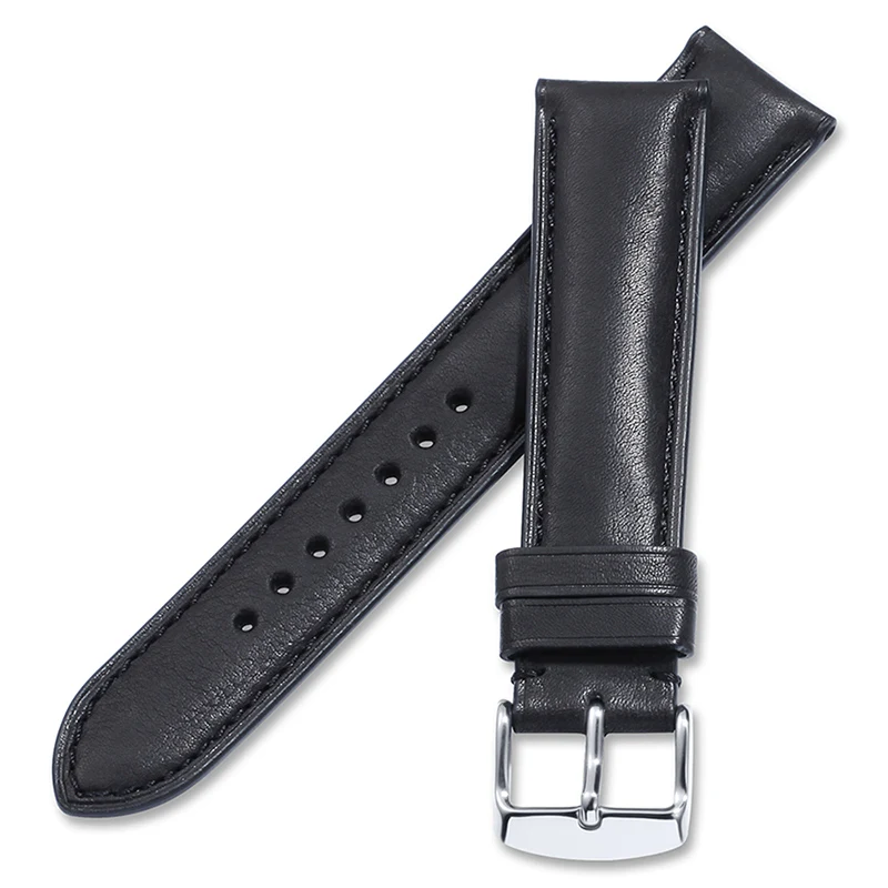 black with black IStrap Франции ремешок из телячьей кожи 18 мм до 22 мм Натуральная кожа браслет с серебряной пряжкой для IWC Omega Seiko - Цвет ремешка: black with black