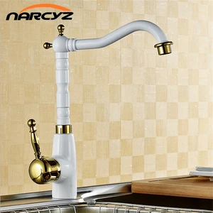 Смеситель для раковины, белая краска с Золотым Лаком, латунный кран с одной ручкой, смеситель для кухни, смеситель для раковины, кран для ванной W3022