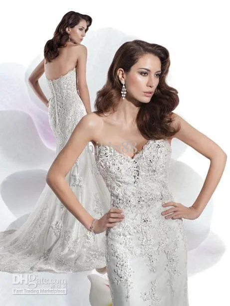 Sweetheart Luxurious Wedding Dresses Lace Mermaid Gowns Chapel train Tulle Applique Beaded Button Gorgeous Bridal | Свадьбы и