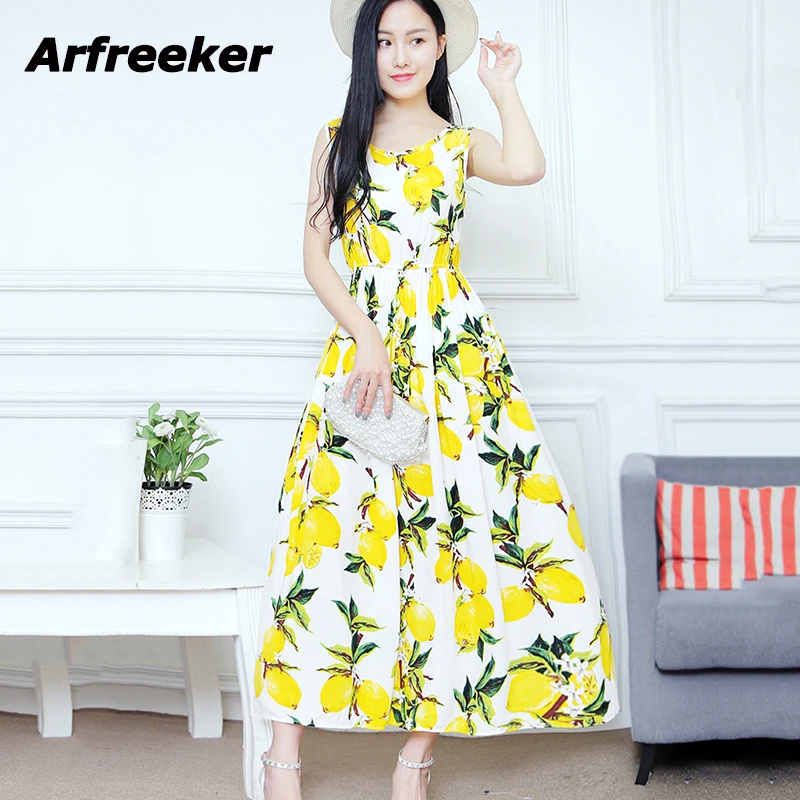 Arfreeker цветочный принт летнее платье длинные пляжные Vestidos женский сарафан
